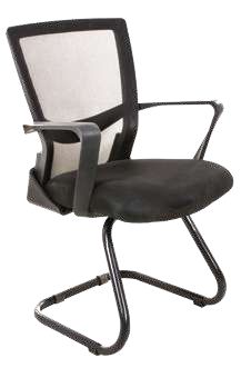 Fabric waiting chair, fixed handle, mesh back, chassis 7555