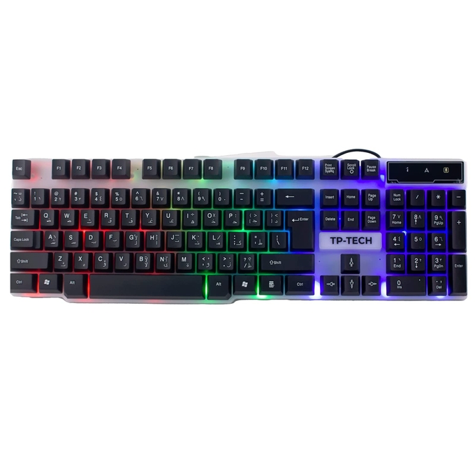 كيبورد العاب تب تيك TP-1000 بسلك USB باضاءة LED RGB -أسود