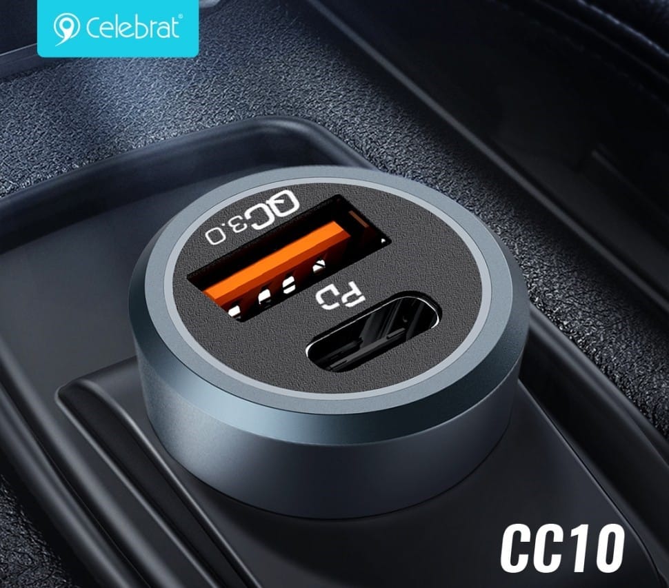 شاحن سيارة للموبايل سيليبريت بمنفذ تايب سي PD +QC3.0 منفذ يو اس بي بقوة 20 واط- شحن سريع