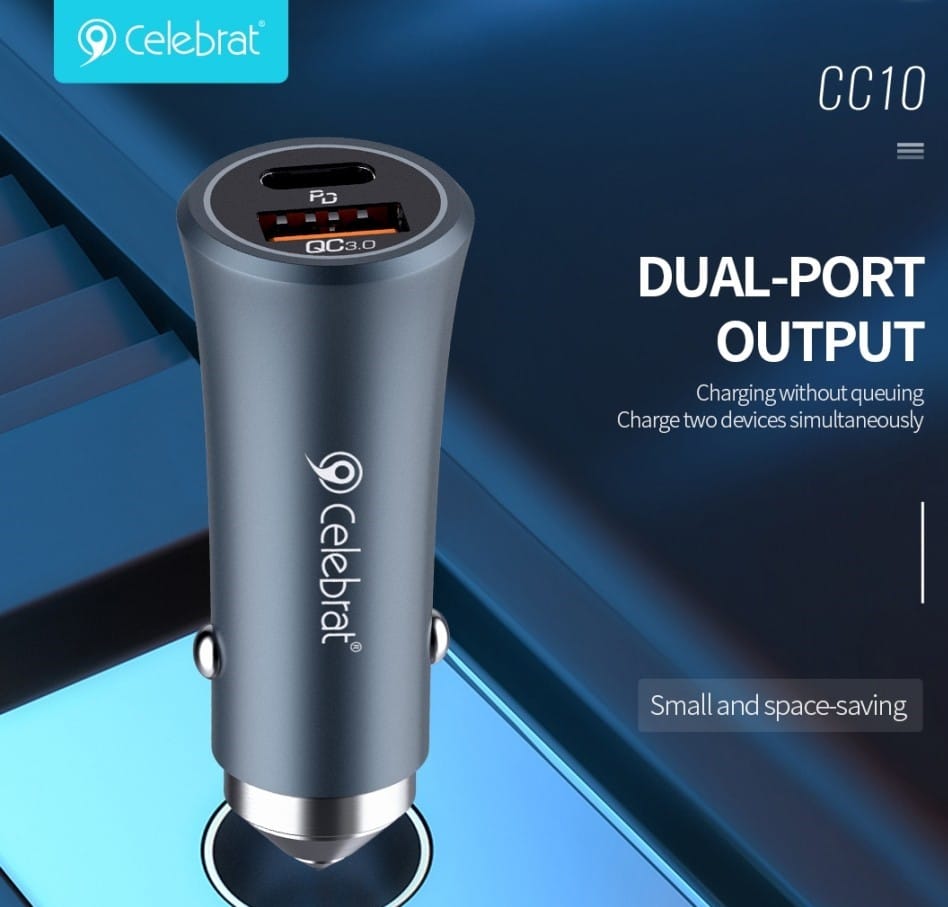 شاحن سيارة للموبايل سيليبريت بمنفذ تايب سي PD +QC3.0 منفذ يو اس بي بقوة 20 واط- شحن سريع