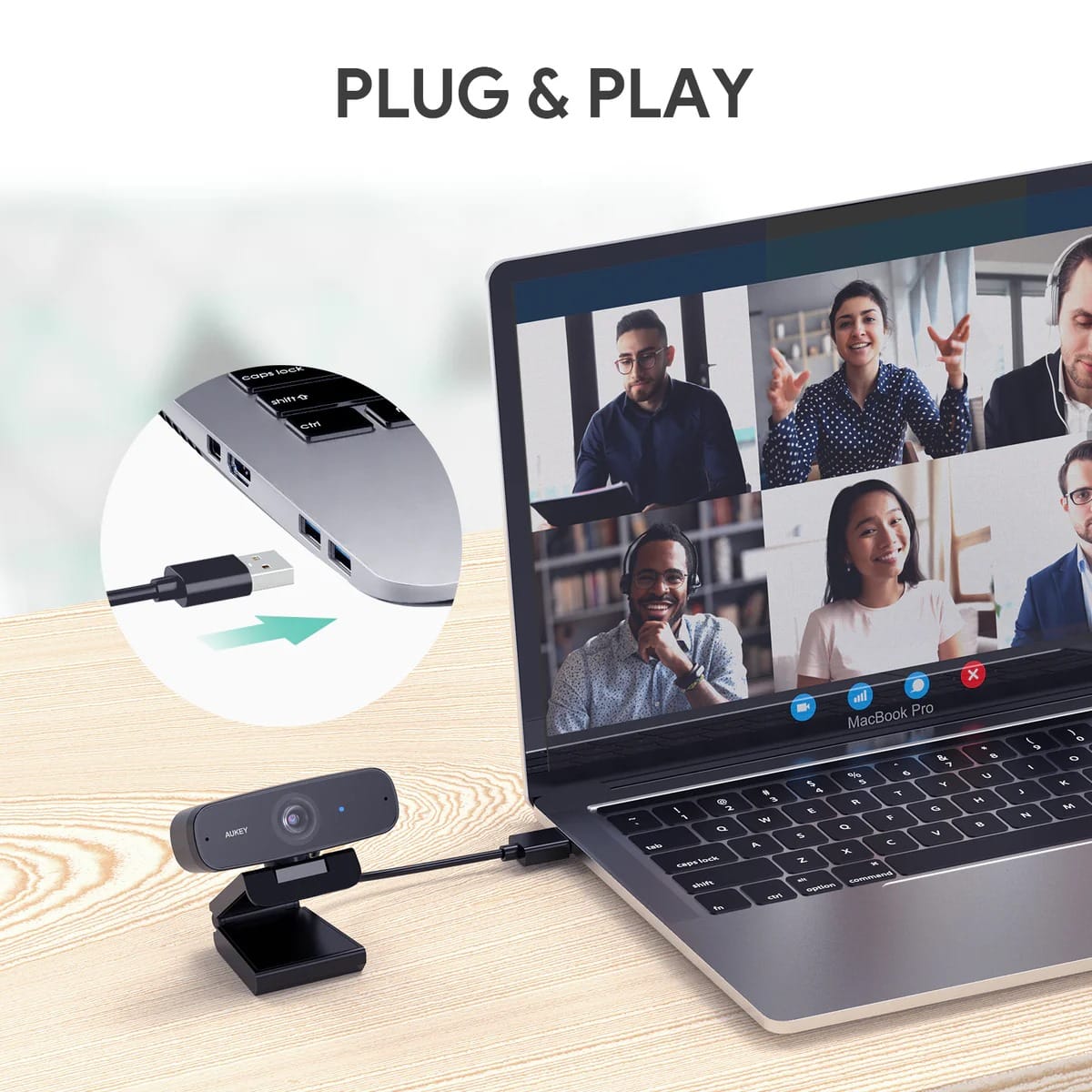 كاميرا ويب بدقة 1080 بكسل من اوكي مع ميكروفون ستيريو مزدوج لمكالمات الفيديو بمنفذ USB