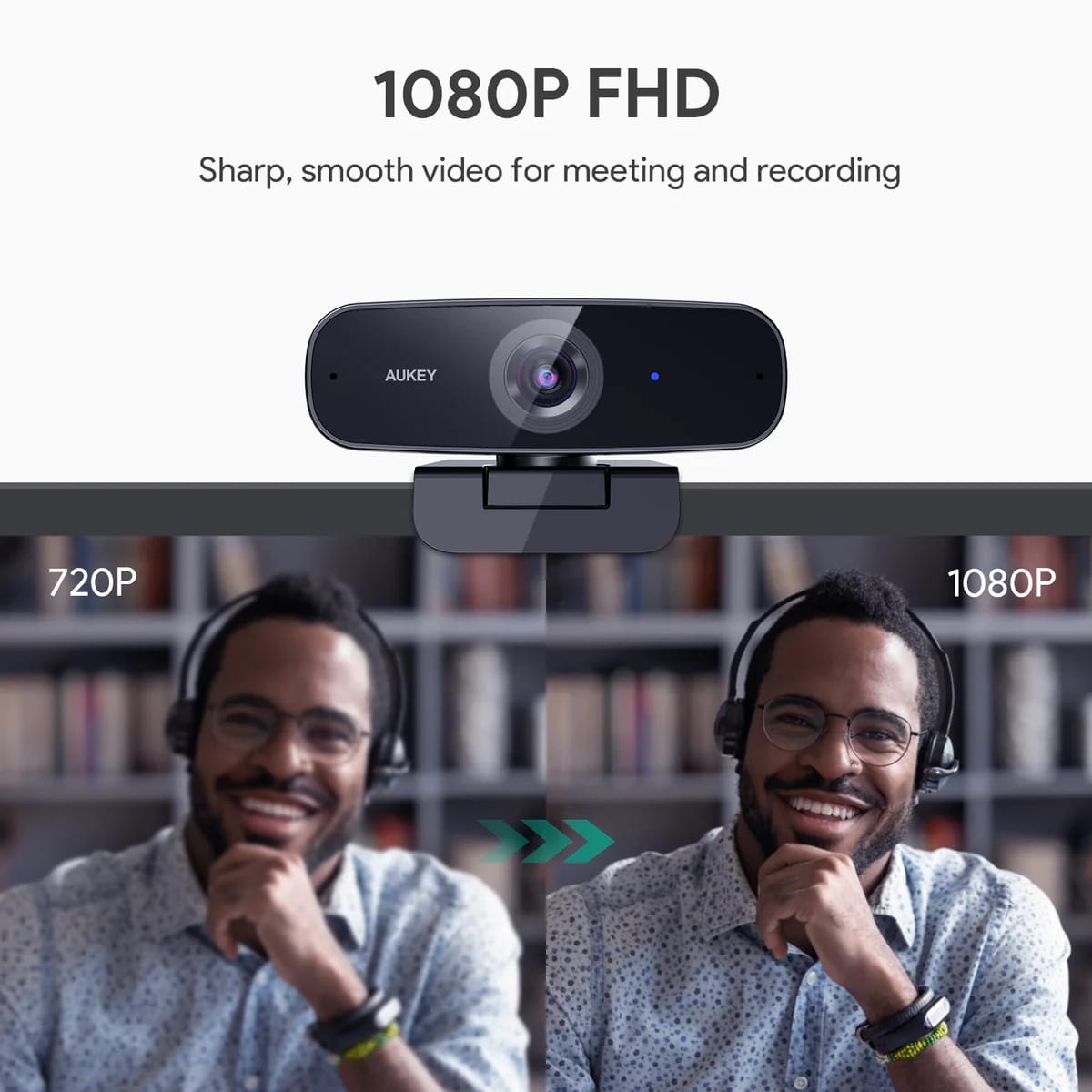 كاميرا ويب بدقة 1080 بكسل من اوكي مع ميكروفون ستيريو مزدوج لمكالمات الفيديو بمنفذ USB