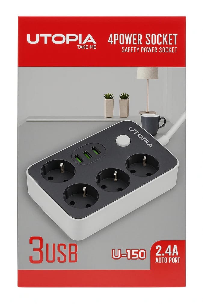 مشترك يوتبيا 2متر (4مخارج+3USB) U-150