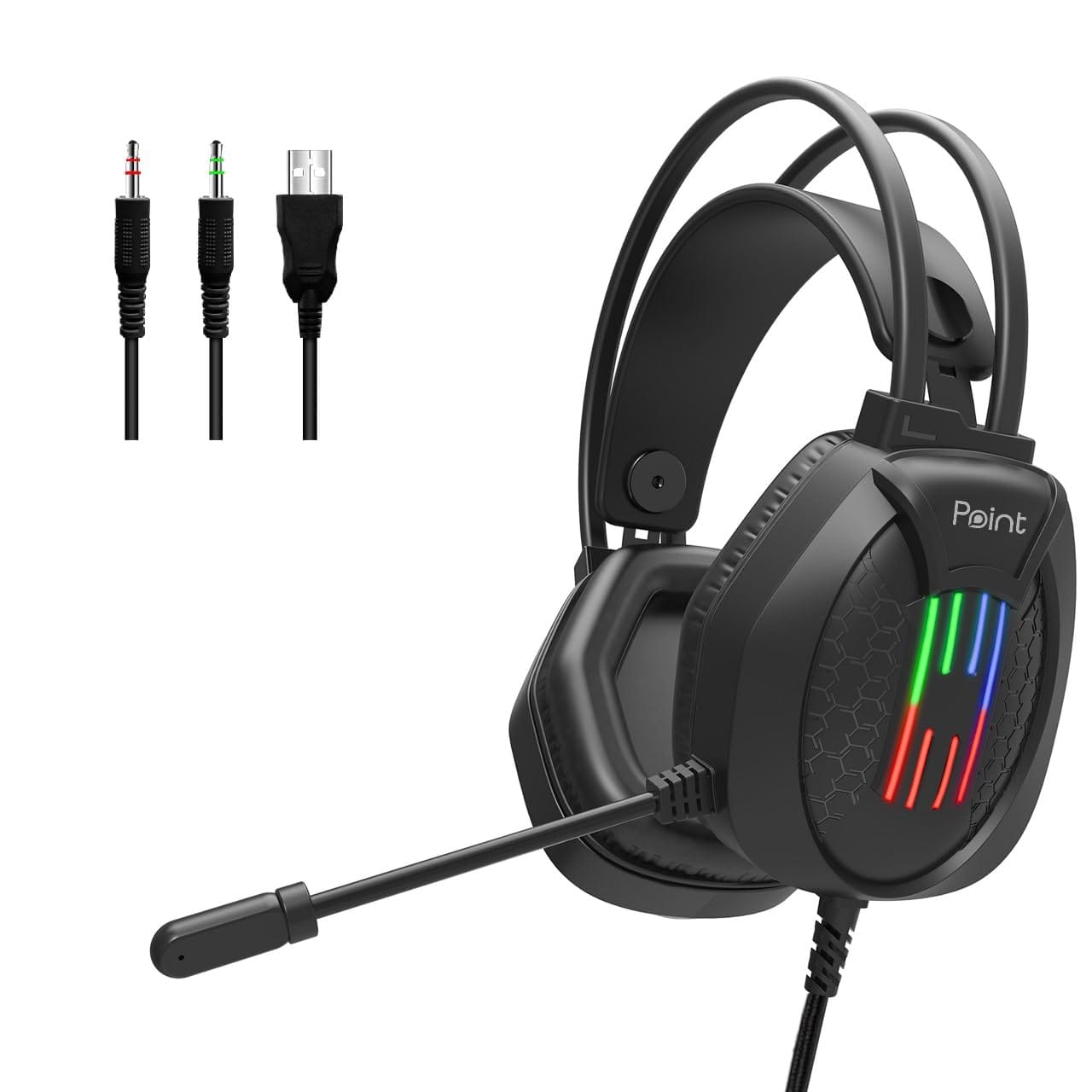 سماعة رأس جيمينج بوينت PT-07 مع ميكروفون (USB+2×3.5 mm)-أسود