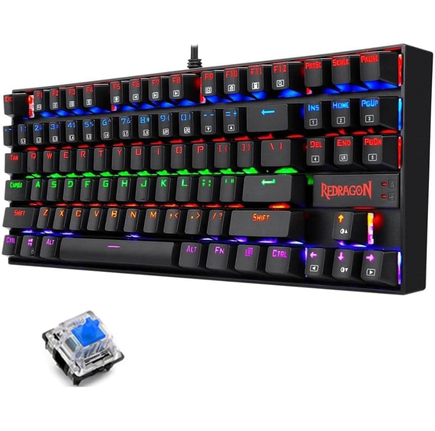 كيبورد  ريدراجون Kumara K552-KB سلكية بإضاءة Rainbow إنجليزي وعربي سويتش أزرق
