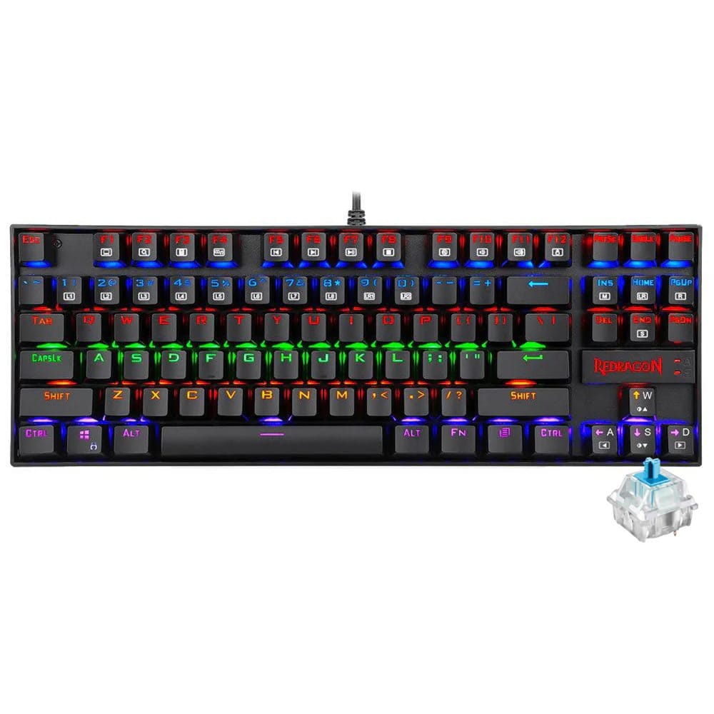 كيبورد ريدراجون Kumara K552-KB سلكية بإضاءة Rainbow إنجليزي وعربي سويتش أزرق