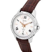 ALBA Ladies' Watch PRESTIGE Brown Leather Band, Silver Dial AH7X03X1