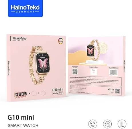 haino Teko Germany G10 mini smart watch with 4 strap, Fitness Tracker, Pink Gold