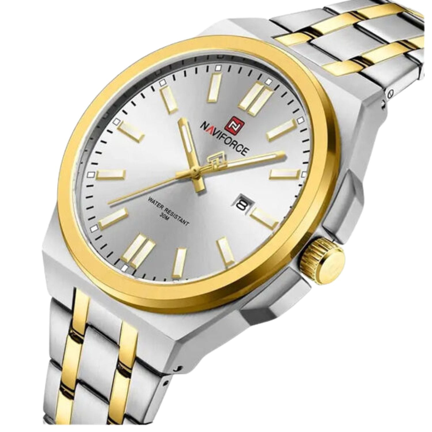 Naviforce 9226 Quartz Stainless Steel Men’s Watch – White Golden