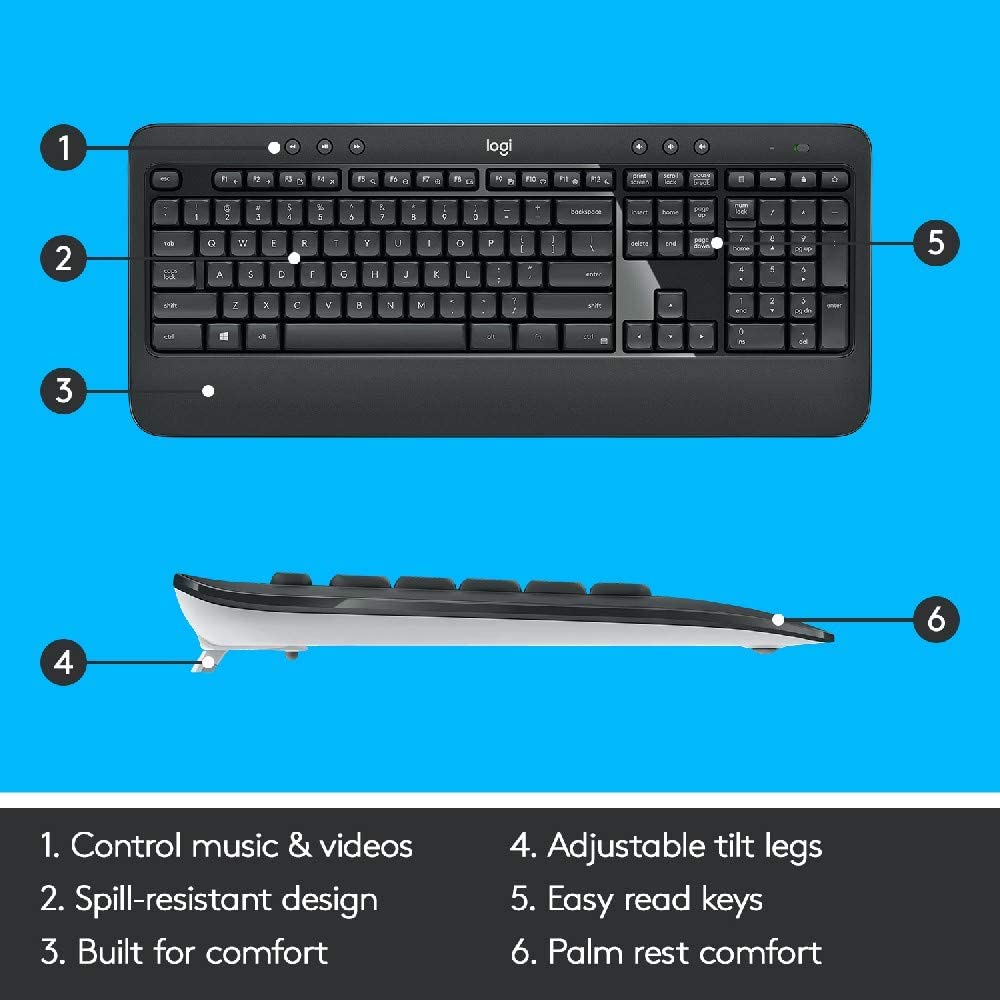 Logitech MK540 Advanced wireless keyboard and mouse set, 2.4 GHz wireless connection via Unifying USB receiver, 3-year battery life, for Windows and ChromeOS PCs / laptops, UK QWERTY layout