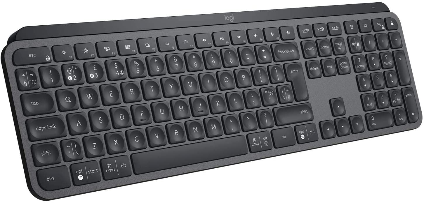 Logitech MX Keys Advanced Illuminated Wireless Keyboard, Bluetooth, Tactile Responsive Typing, Backlit Keys, USB-C, PC/Mac/Laptop Windows/Linux/IOS/Android, English Layout QWERTY - Graphite Black