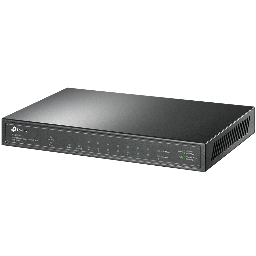 +TL-SG1210P 10-Port Gigabit Desktop Switch with 8-Port PoE