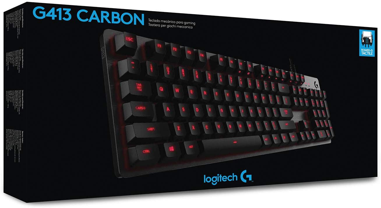 Logitech® G413 Mechanical Gaming Keyboard - CARBON - US INT'L - USB - INTNL - RED LED