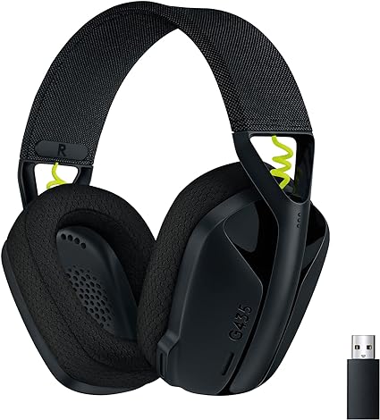 Logitech G435 LIGHTSPEED Wireless Bluetooth Gaming Headset - Lightweight, built-in mics, 18h battery, compatible with Dolby Atmos, PC, PS4, PS5, Nintendo Switch, Mobile - Black and Neon yellow