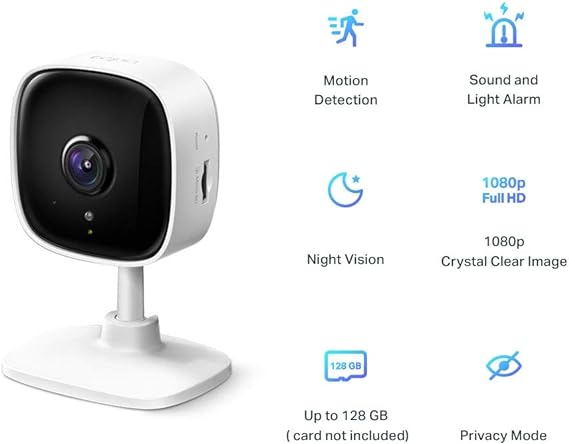 Tp-link tapo mini smart security camera, indoor cctv, works with alexa&google home, no hub required, 1080p, 2-way audio, night vision, sd storage, device sharing (tc60)