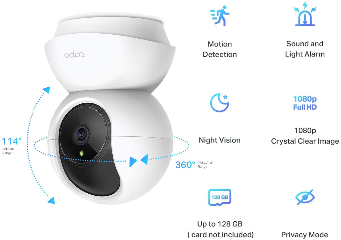 TP-Link Tapo Pan/Tilt Smart Security Camera, Indoor CCTV, 360° Rotational Views, Works with Alexa&Google Home, No Hub Required, 1080p, 2-Way Audio, Night Vision, SD Storage, Device Sharing(Tapo C200)