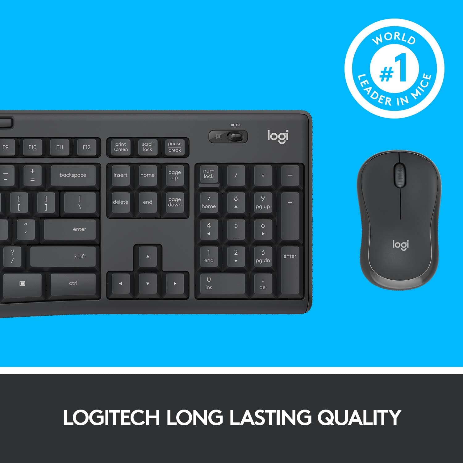 Logitech MK295 Wireless Mouse & Keyboard Combo – SilentTouch Tech, Full Numpad, Advanced Optical Tracking, Nano USB Receiver, Lag-Free Wireless, 90% Less Noise, QWERTY - Black