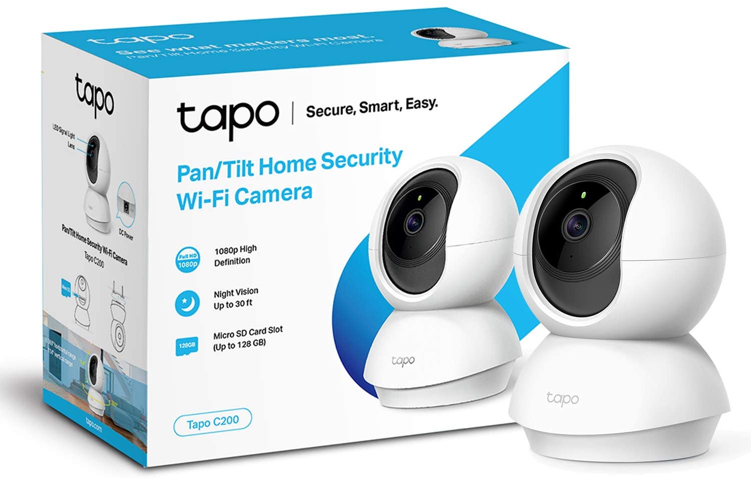 TP-Link Tapo Pan/Tilt Smart Security Camera, Indoor CCTV, 360° Rotational Views, Works with Alexa&Google Home, No Hub Required, 1080p, 2-Way Audio, Night Vision, SD Storage, Device Sharing(Tapo C200)