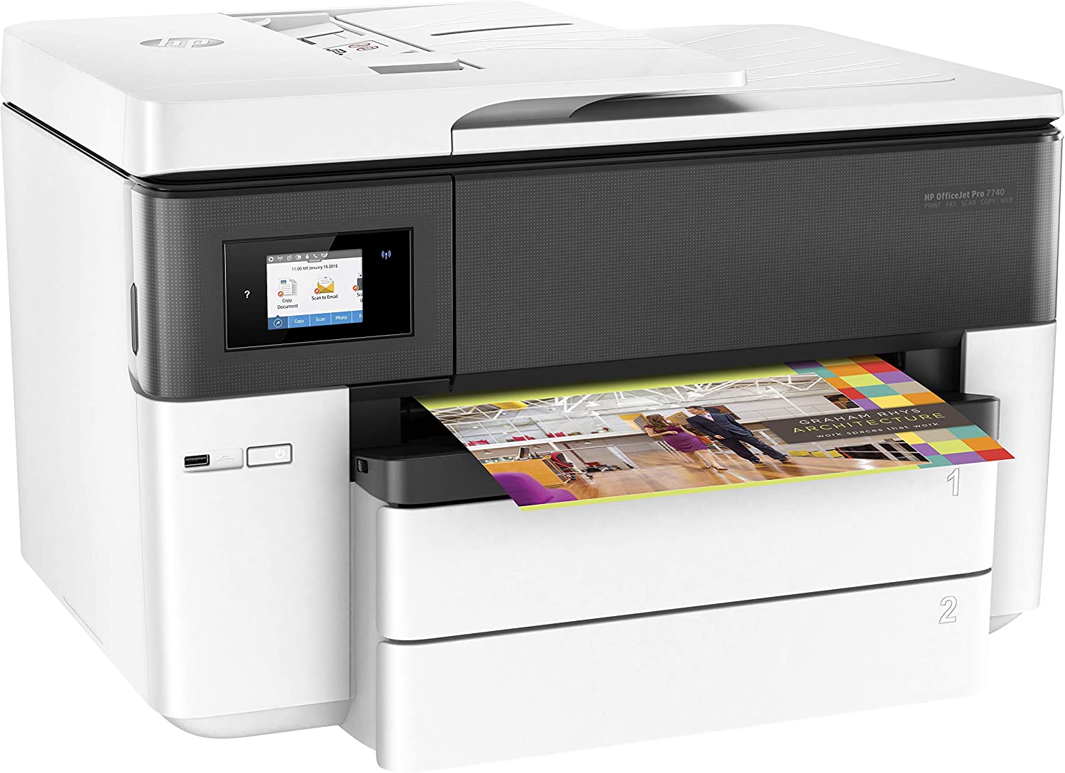 HP OfficeJet Pro 7740 Format All-in-One Colour Inkjet Printer - Black, White