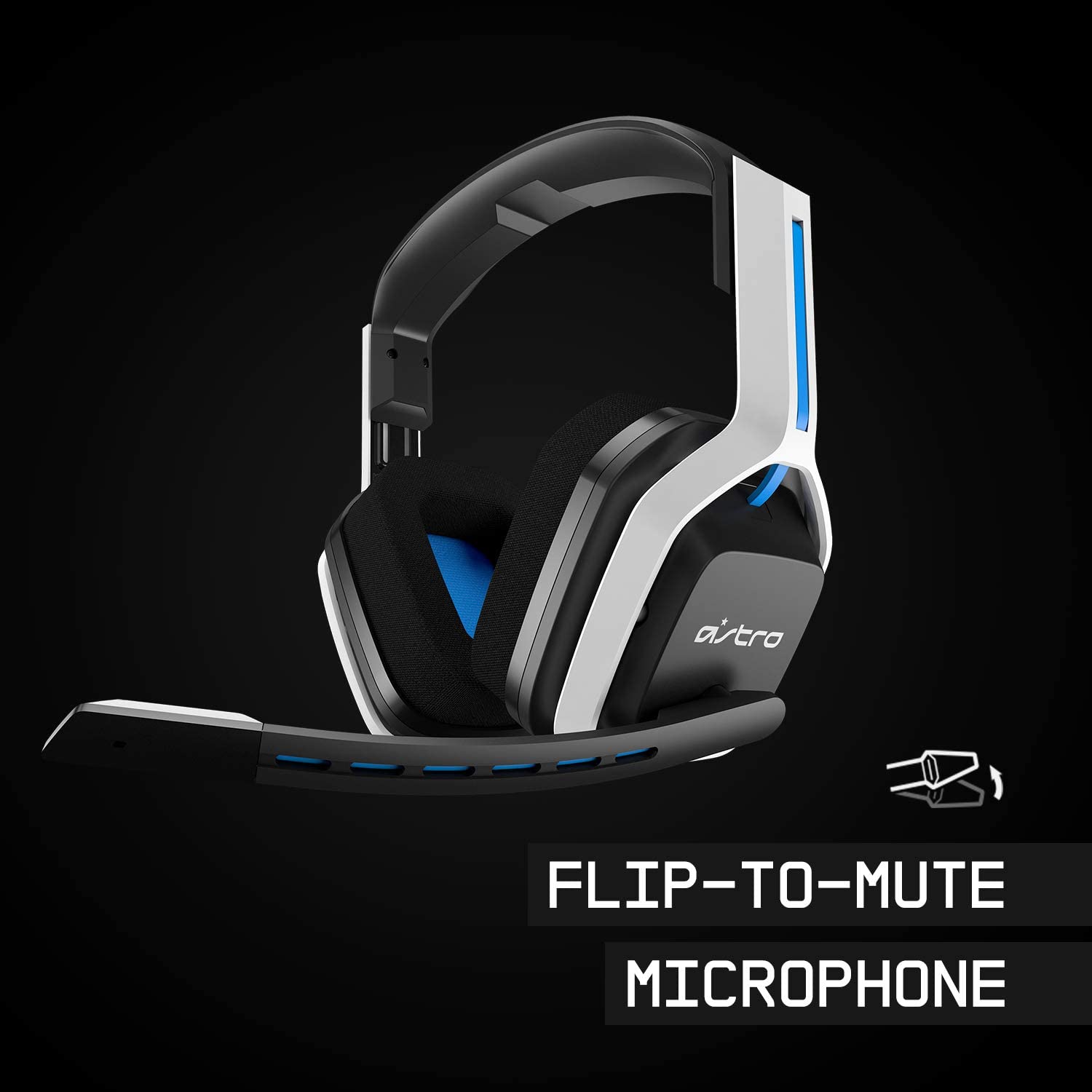 ASTRO Gaming A20 Wireless Headset Gen 2, Lightweight and Damage Resistant, Flip-to-mute microphone, +15 Hour battery life, 15m range, for PlayStation 5, PS4, PC, Mac - White/Blue