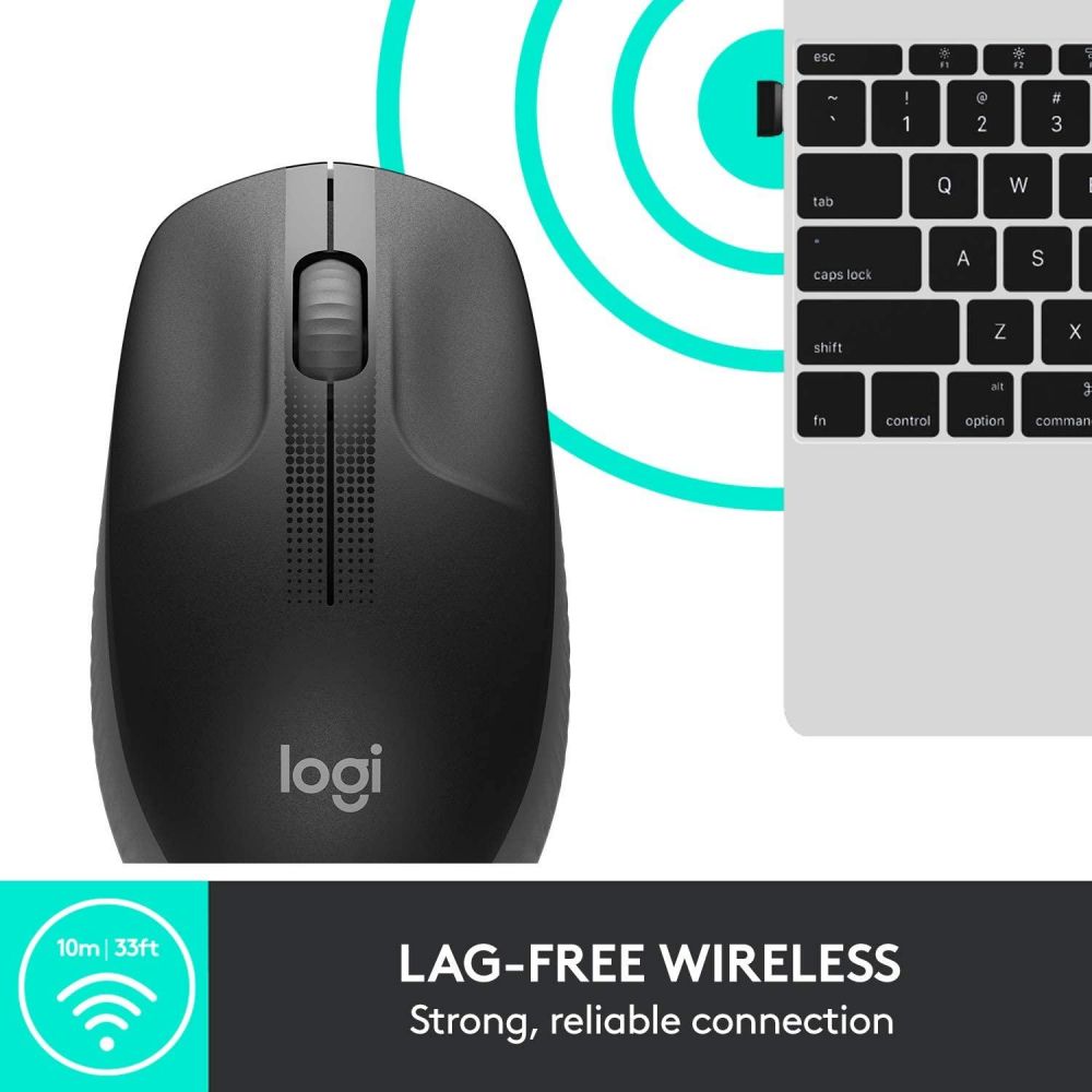 Logitech Wireless Mouse M190 Full Size Ambidextrous Curve Design 18-Month Battery with Power Saving Mode Precise Cursor Control - Black