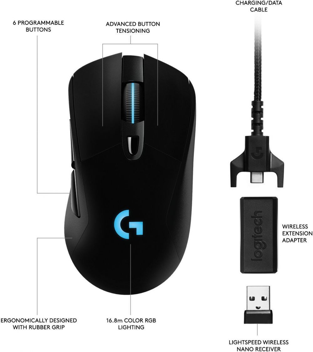 Logitech G703 Lightspeed Wireless Gaming Mouse - Black