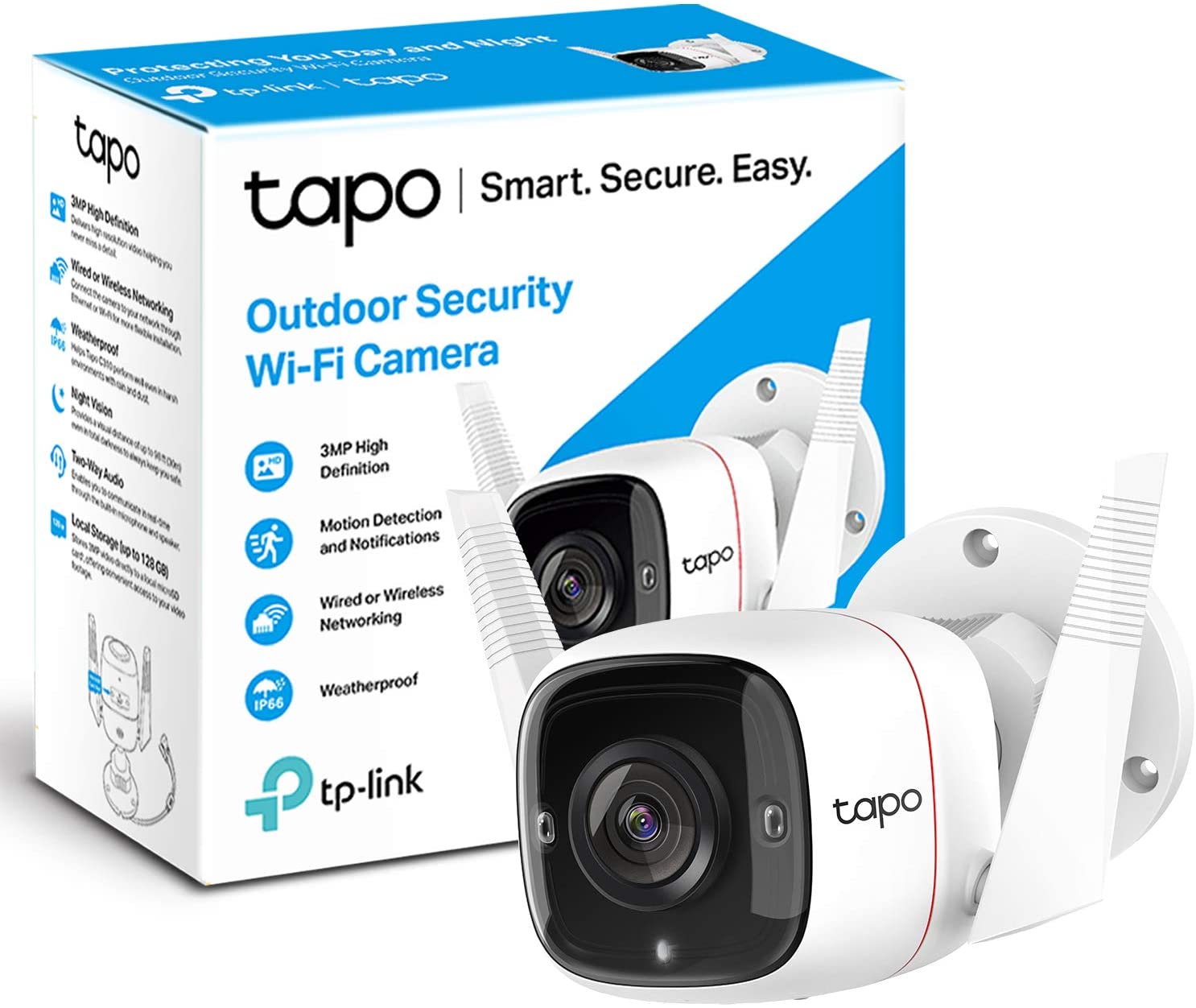 TP-Link Tapo Outdoor Security Camera / CCTV, Weatherproof, No Hub Required, Works with Alexa&Google Home, 3MP High Definition, Built-in Siren with Night Vision, 2-way Audio, SD Storage(Tapo C310)