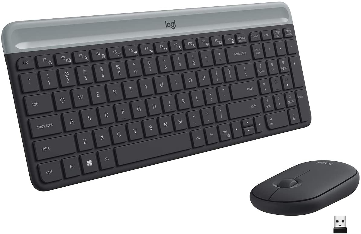 Logitech MK470 Slim Wireless Keyboard & Mouse Combo for Windows, 2.4GHz Unifying USB-Receiver, Low Profile, Whisper-Quiet, Long Battery Life, Optical Mouse, PC/Laptop, QWERTY - Black