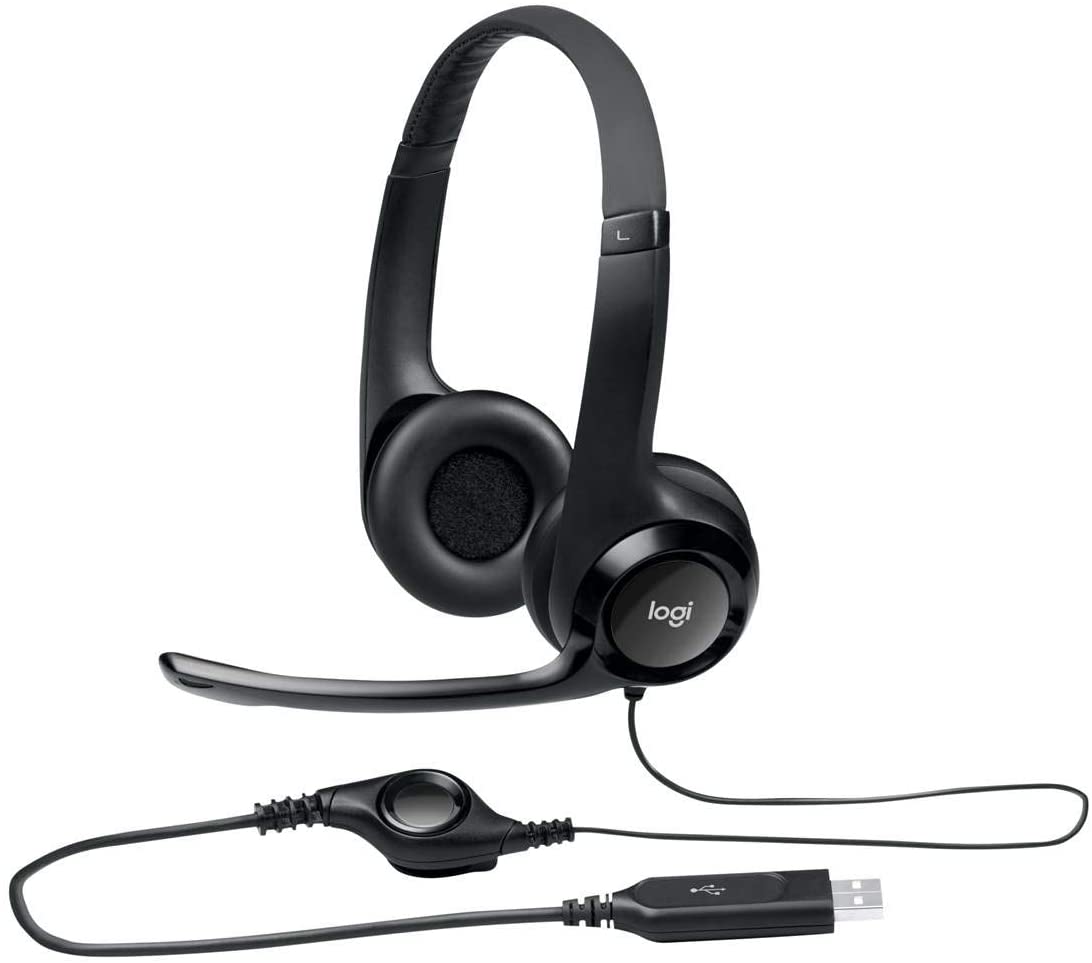 Logitech H390 Wired Headset, Stereo Headphones with Noise-Cancelling Microphone, USB, In-Line Controls, PC/Mac/Laptop - Black