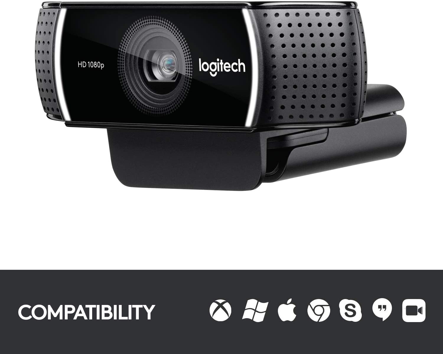 Logitech C922 Pro Stream Webcam, HD 1080p/30fps or HD 720p/60fps Hyperfast Streaming, Stereo Audio, HD light correction, Autofocus, For YouTube, Twitch, XSplit, PC/Mac/Laptop/Macbook/Tablet - Black