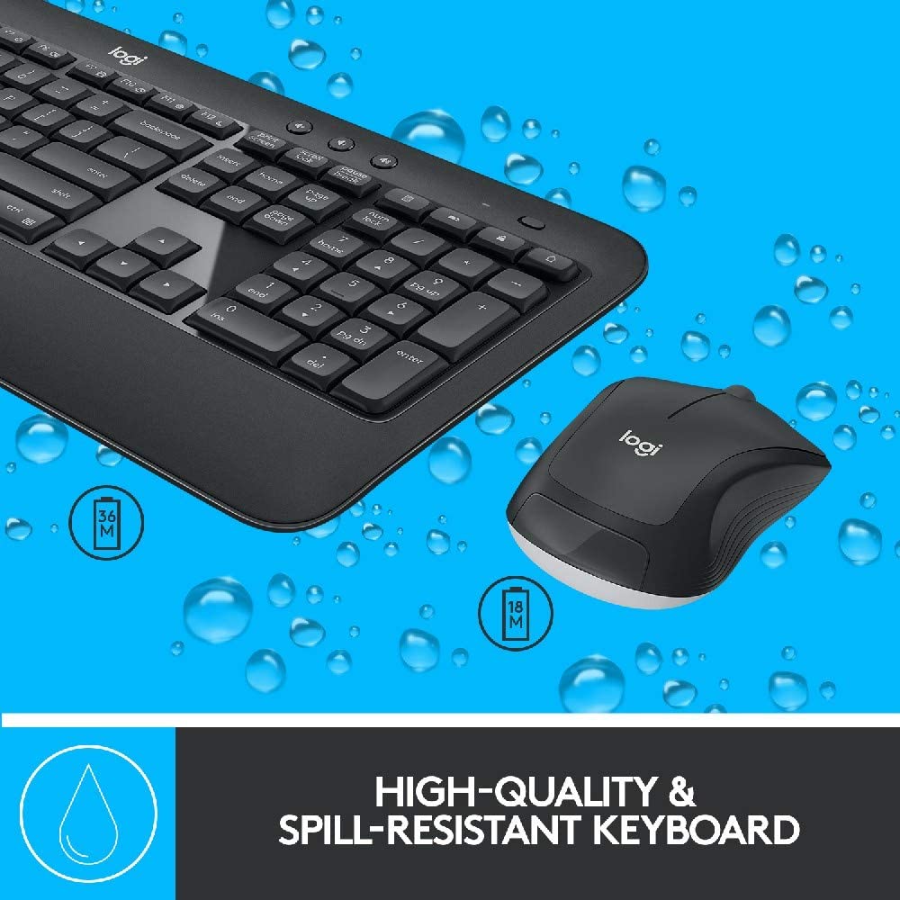 Logitech MK540 Advanced wireless keyboard and mouse set, 2.4 GHz wireless connection via Unifying USB receiver, 3-year battery life, for Windows and ChromeOS PCs / laptops, UK QWERTY layout