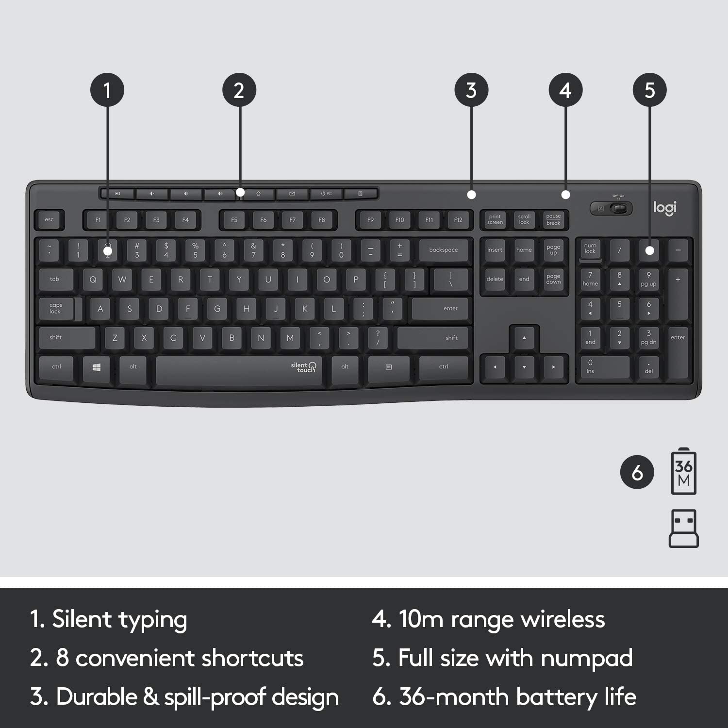 Logitech MK295 Wireless Mouse & Keyboard Combo – SilentTouch Tech, Full Numpad, Advanced Optical Tracking, Nano USB Receiver, Lag-Free Wireless, 90% Less Noise, QWERTY - Black