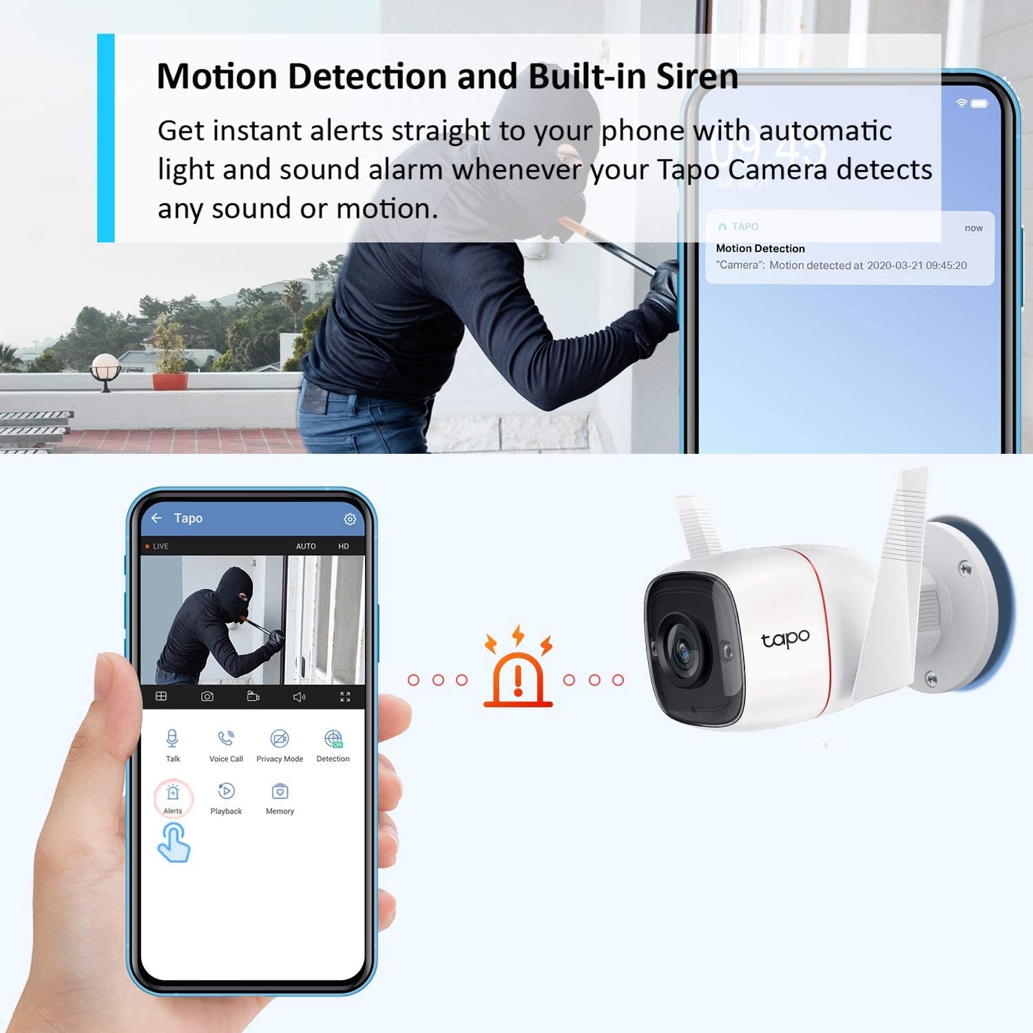 TP-Link Tapo Outdoor Security Camera / CCTV, Weatherproof, No Hub Required, Works with Alexa&Google Home, 3MP High Definition, Built-in Siren with Night Vision, 2-way Audio, SD Storage(Tapo C310)