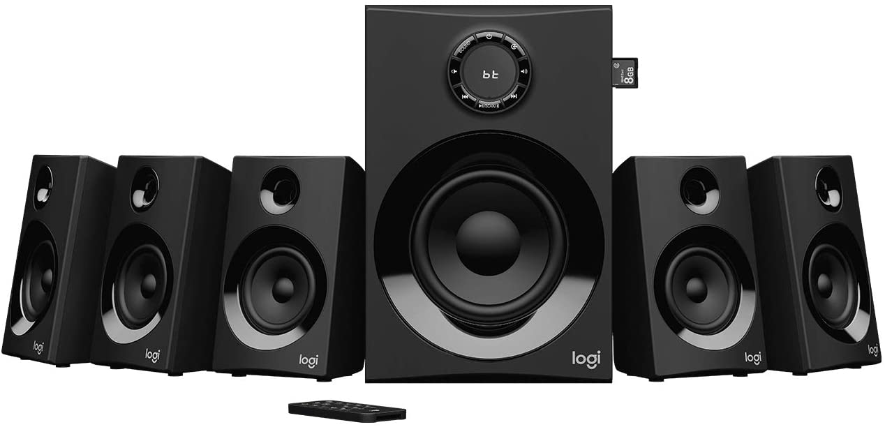 Logitech Z607 Wireless Bluetooth 5.1 Speaker System, Surround Sound, 160 Watts Peak Power, Booming Bass, 3.5 mm Audio & RCA Inputs, USB, SD-Card, PC/TV/Smartphone/Tablet/Music Player, Black