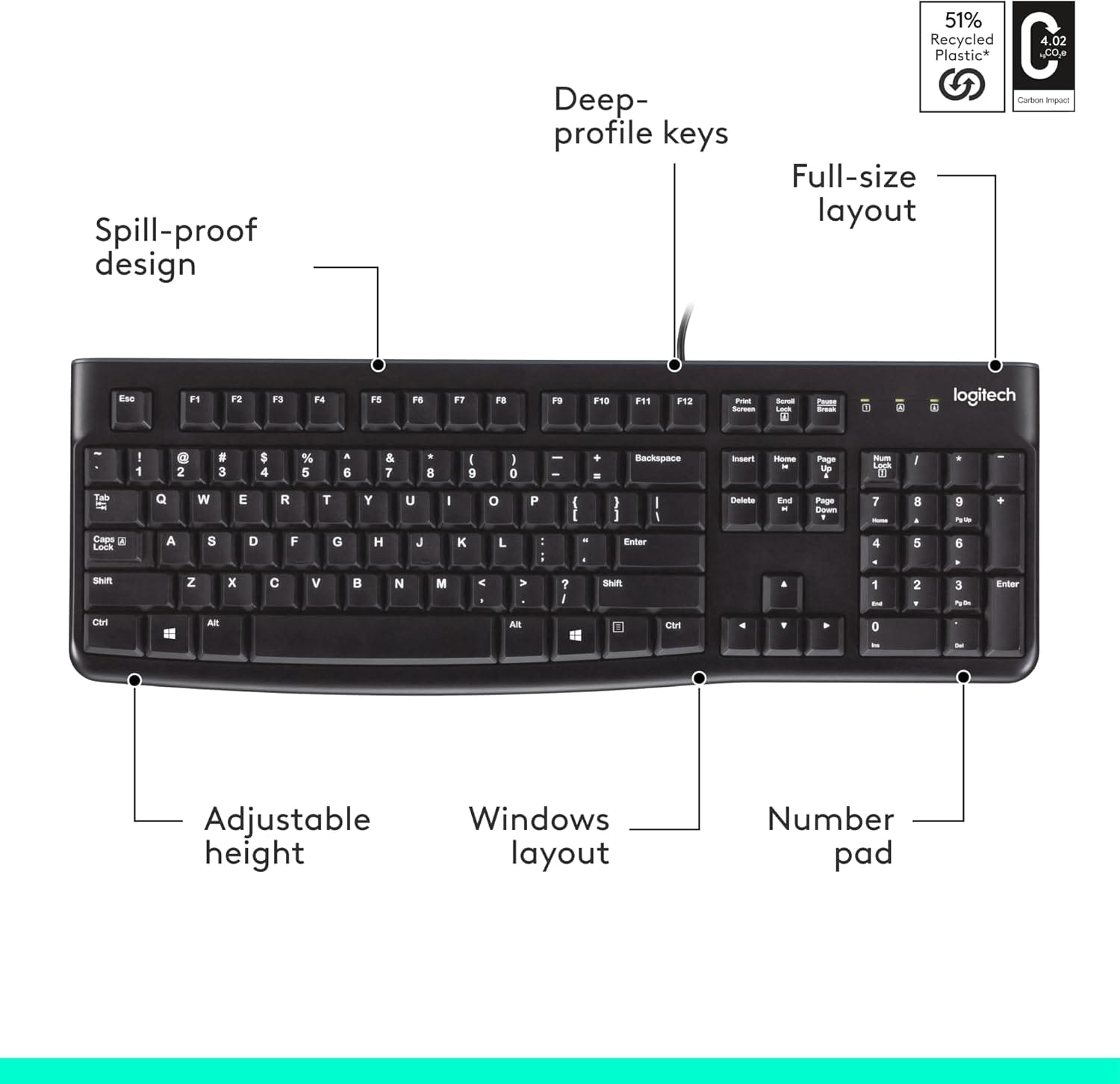 كيبورد K120 باحرف عربية من لوجيتك، بلون اسود، USB 5.0 من 5 نجوم 3