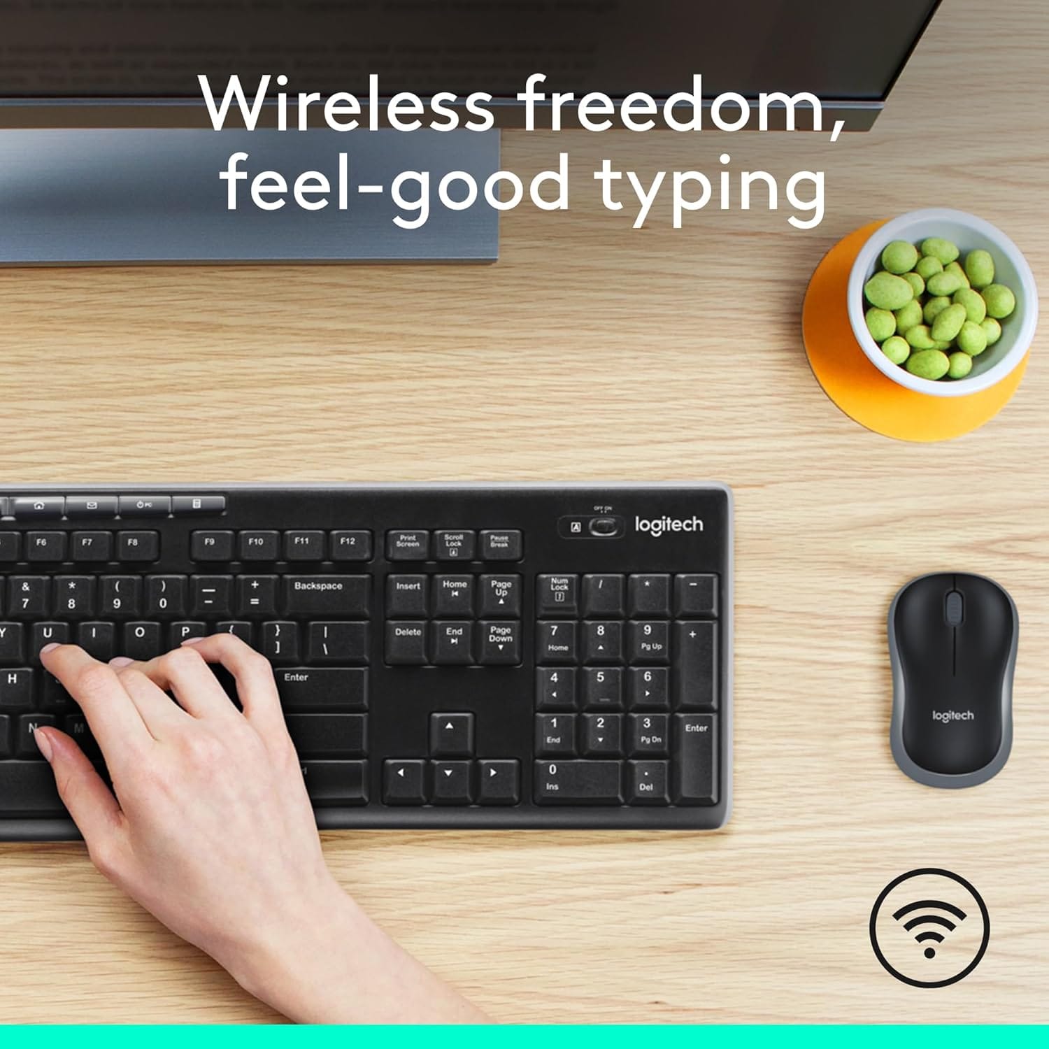 مجموعة لوحة المفاتيح والماوس اللاسلكية Logitech MK270 لأجهزة الكمبيوتر واللاب توب - لون أسود