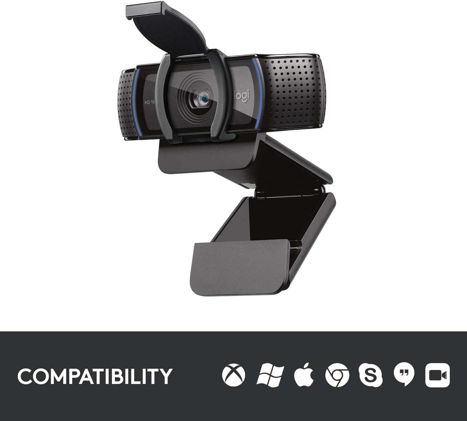 كاميرا ويب Logitech C920S HD Pro Stream (دقة عالية كاملة 1080 بكسل/30 إطارًا في الثانية) - أسود (960-001252)