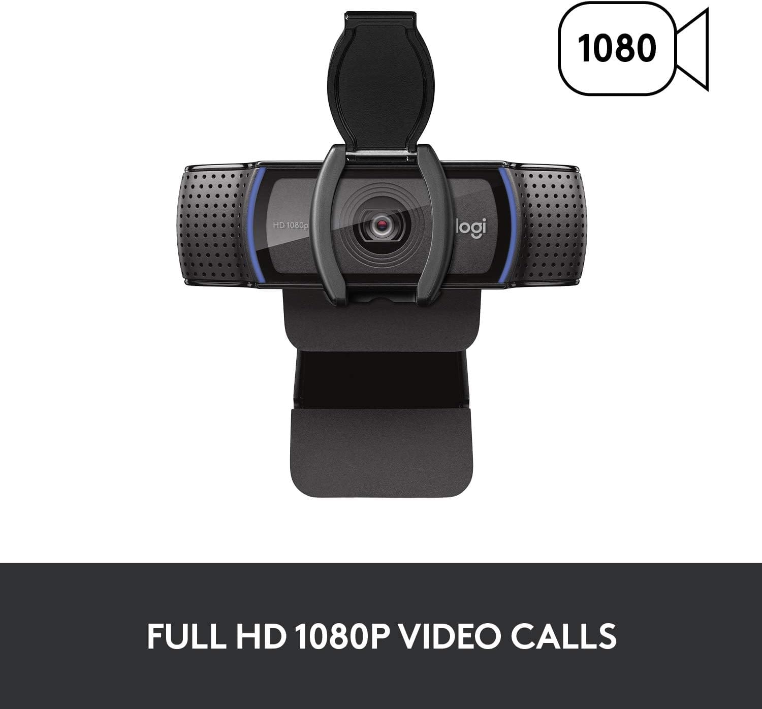 كاميرا ويب Logitech C920S HD Pro Stream (دقة عالية كاملة 1080 بكسل/30 إطارًا في الثانية) - أسود (960-001252)