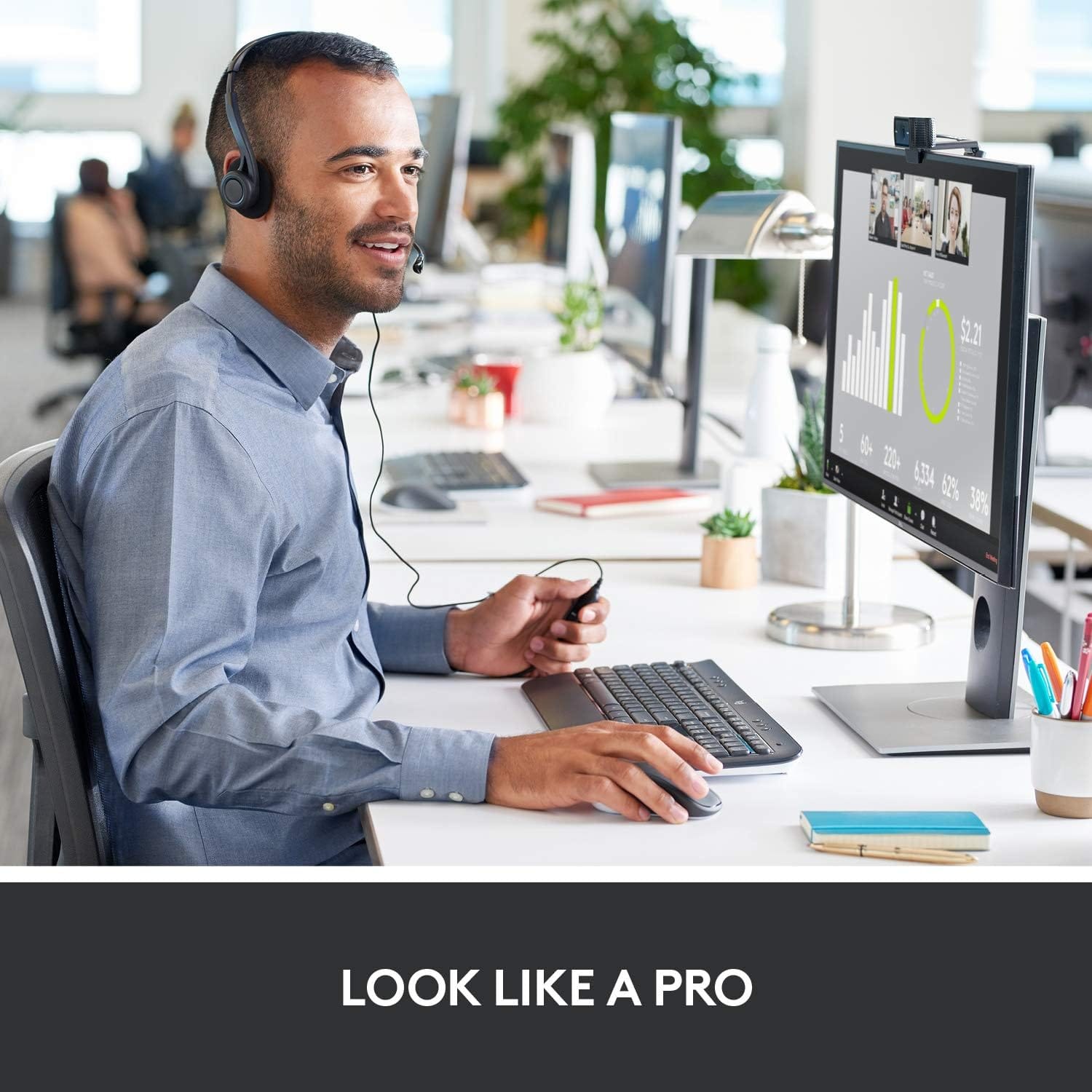 كاميرا ويب Logitech C920S HD Pro Stream (دقة عالية كاملة 1080 بكسل/30 إطارًا في الثانية) - أسود (960-001252)