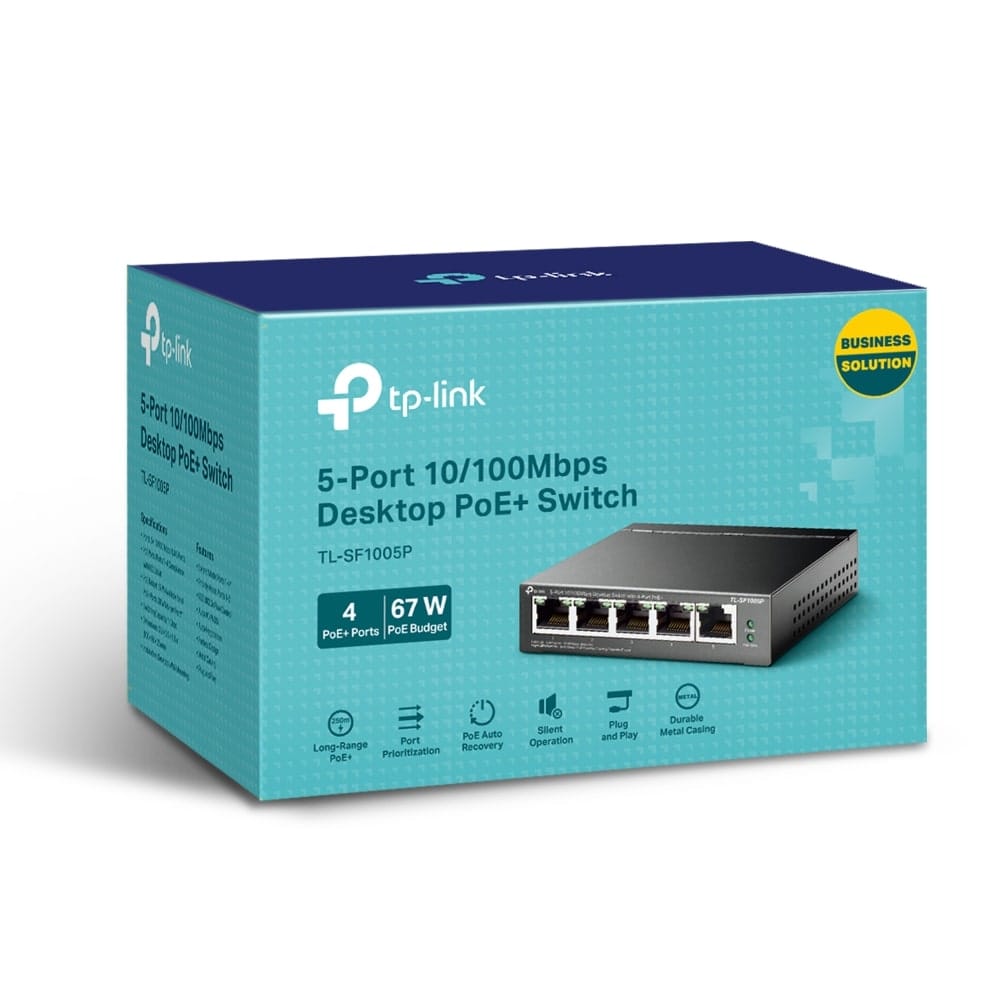 TP-Link TL-SF1005P - مفتاح سطح مكتب بخمسة منافذ بسرعة 10/100 ميجابت في الثانية مع 4 منافذ PoE+