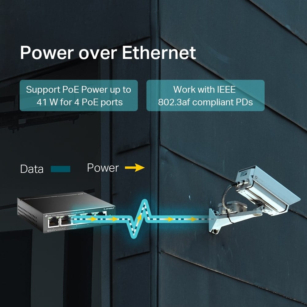 TP-Link TL-SF1005LP - مفتاح سطح مكتب بخمسة منافذ بسرعة 10/100 ميجابت في الثانية مع 4 منافذ PoE