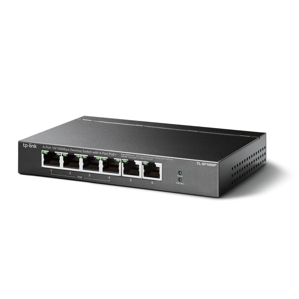TP-Link TL-SF1006P - مفتاح سطح مكتب 6 منافذ 10/100 ميجابت في الثانية مع 4 منافذ PoE+