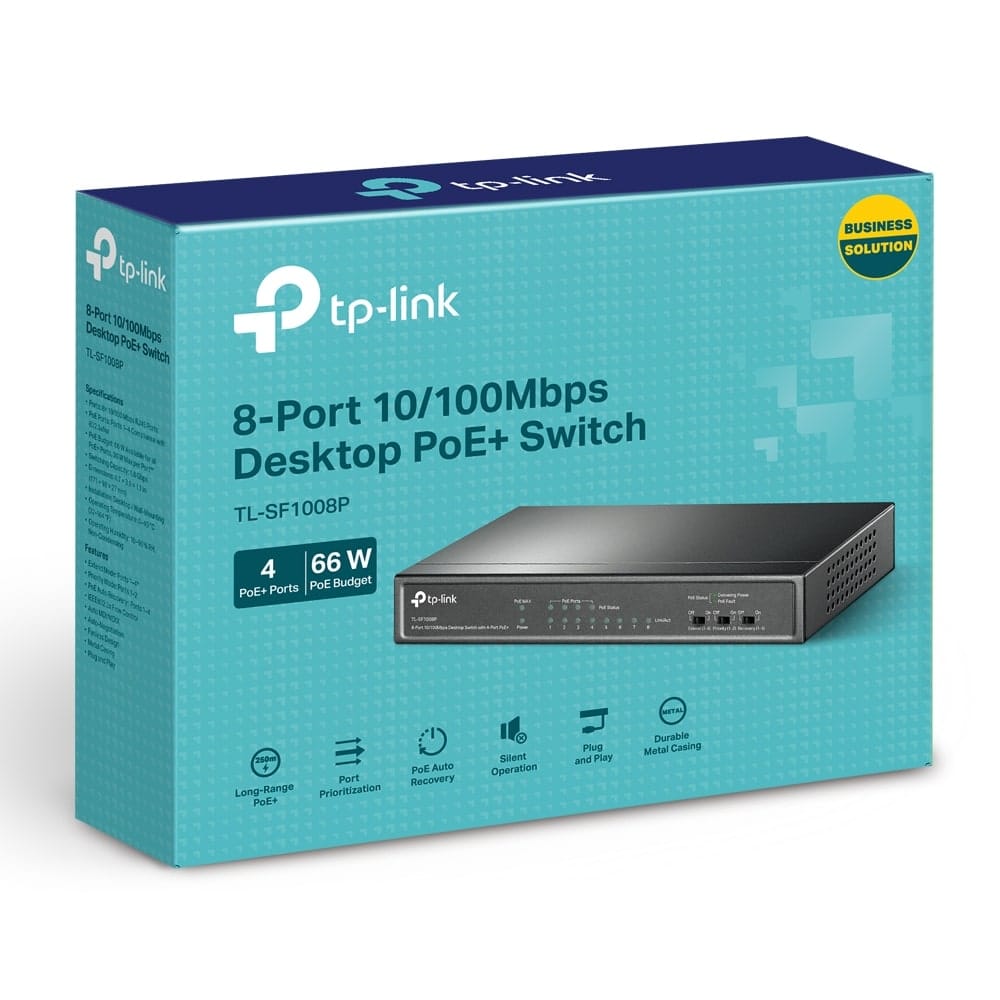 TP-Link TL-SF1008P - مفتاح سطح مكتب 8 منافذ 10/100 ميجابت في الثانية مع 4 منافذ PoE+