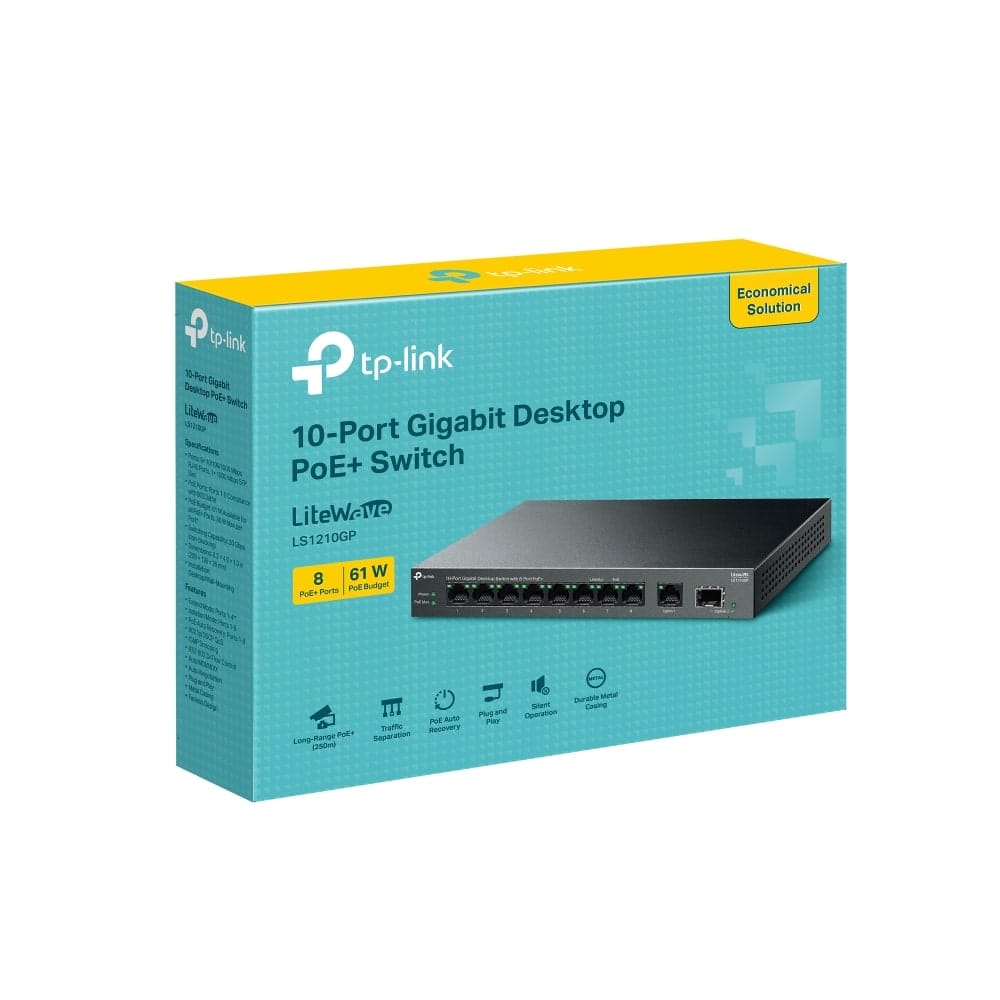 TP-Link LS1210GP - محول سطح مكتب جيجابت بـ 10 منافذ مع 8 منافذ PoE+