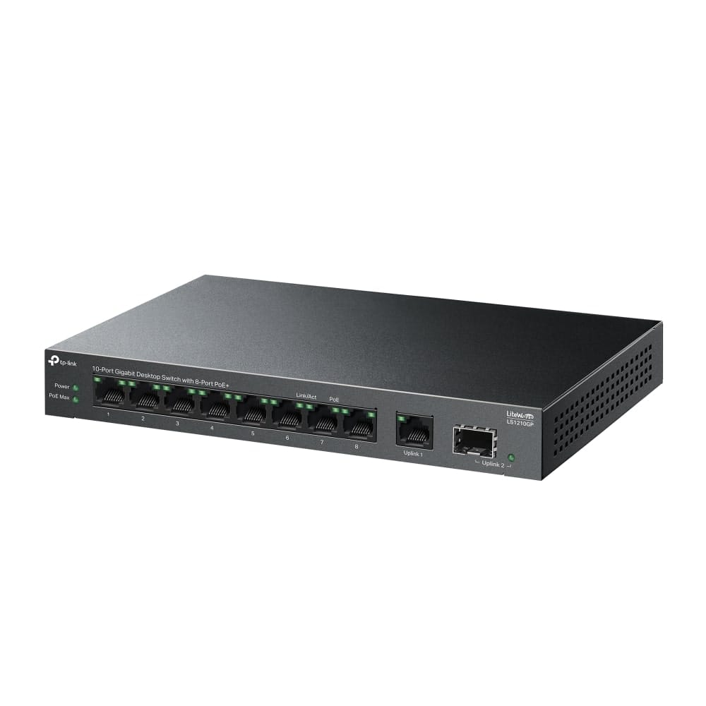 TP-Link LS1210GP - محول سطح مكتب جيجابت بـ 10 منافذ مع 8 منافذ PoE+