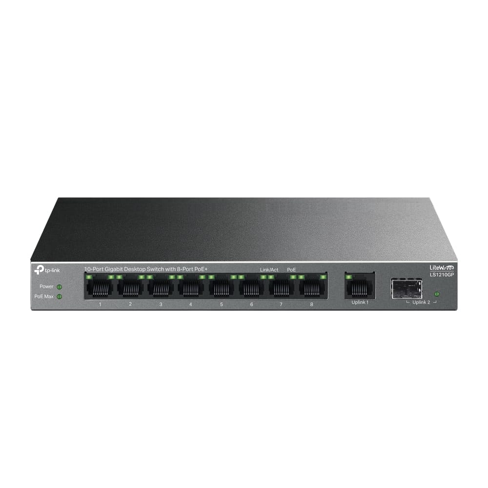 TP-Link LS1210GP - محول سطح مكتب جيجابت بـ 10 منافذ مع 8 منافذ PoE+