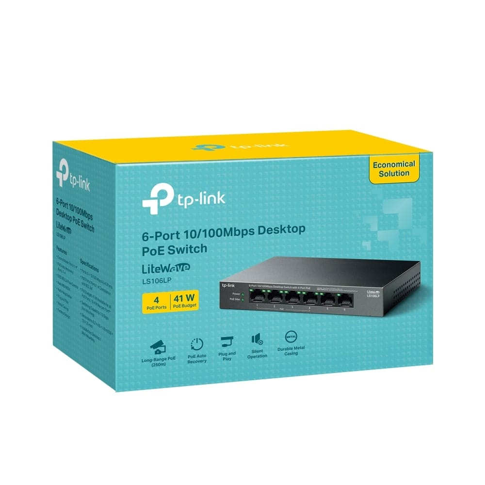 TP-Link LS106LP - مفتاح سطح مكتب 6 منافذ 10/100 ميجابت في الثانية مع 4 منافذ PoE