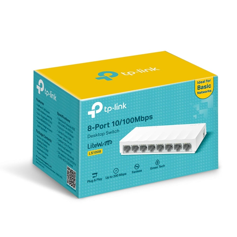 TP-Link LS1008 - مفتاح سطح مكتب 8 منافذ 10/100 ميجابت في الثانية