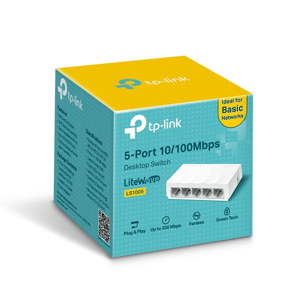 TP-Link LS1005 - مفتاح سطح مكتب بخمسة منافذ بسرعة 10/100 ميجابت في الثانية