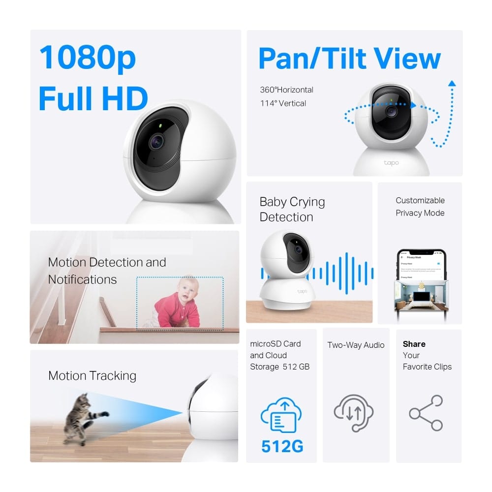كاميرا أمان منزلية بتقنية Wi-Fi قابلة للتحريك والميل من TP-Link Tapo C200